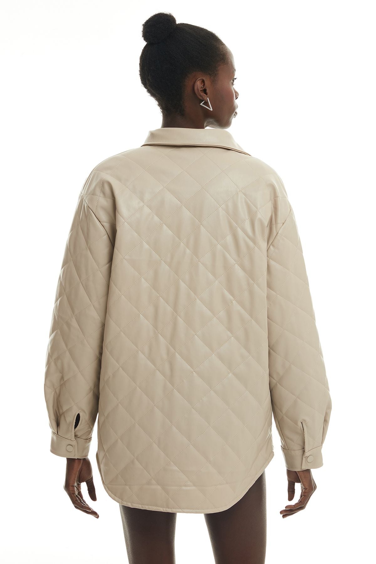 Quilted Leather Coat Beige