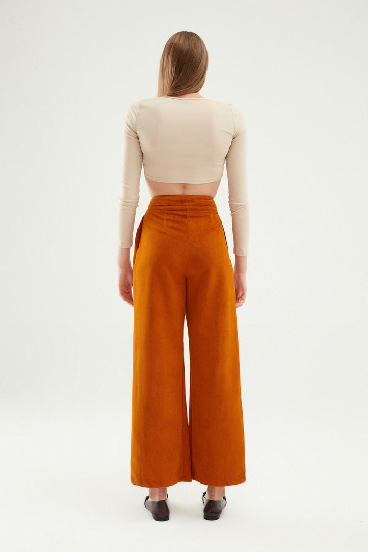 Pleated Velvet Trousers Mustard