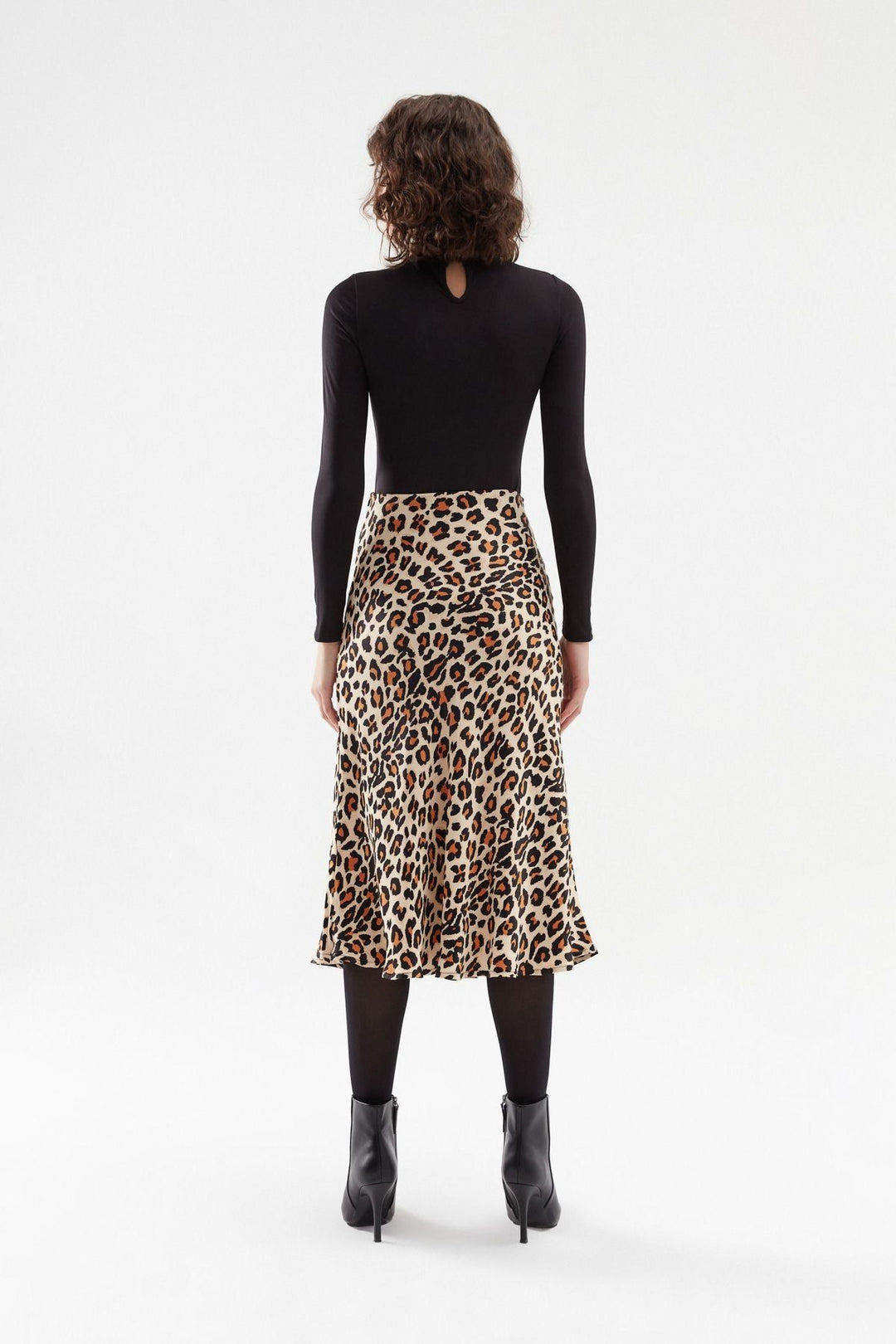Leopard Satin Midi Skirt Beige
