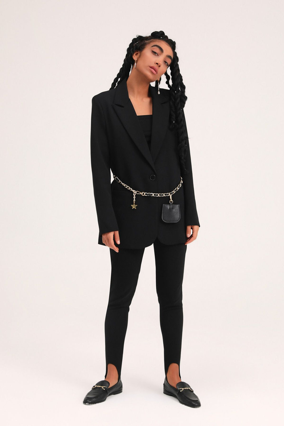 Chain Belt Bag Blazer Jacket Black