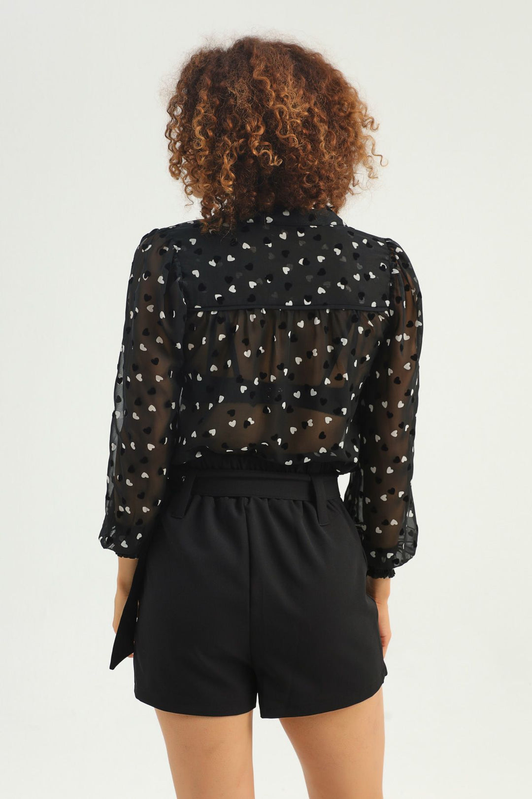 Heart Patterned Chiffon Shirt Black