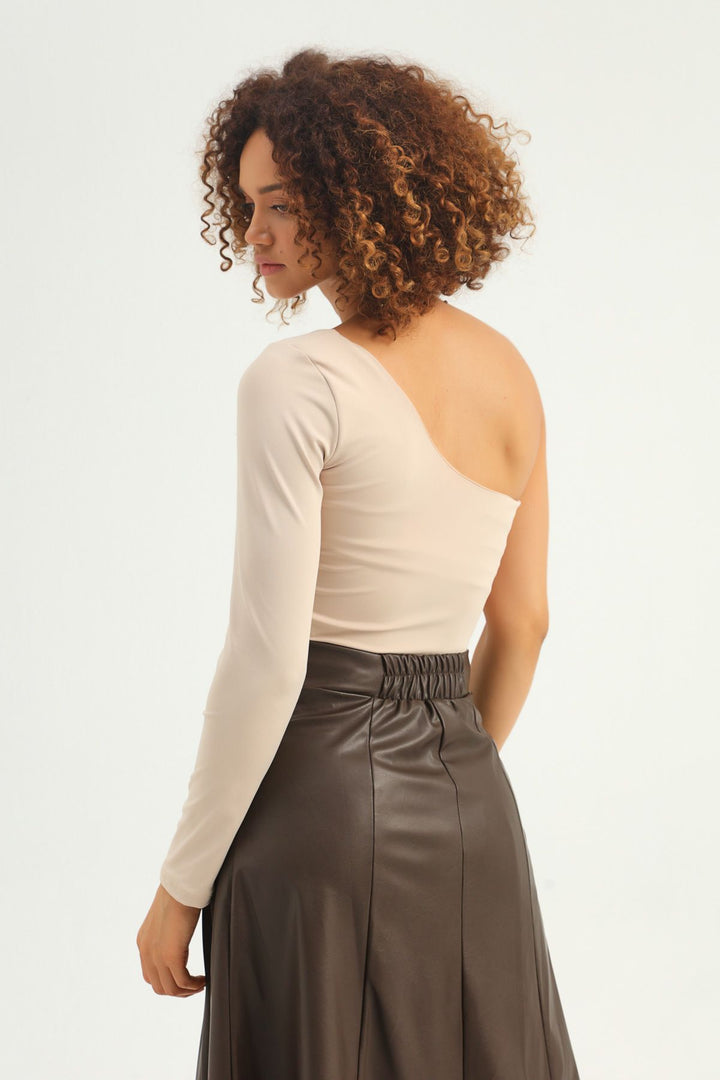 Tek Omuz Crop Bluz Bej