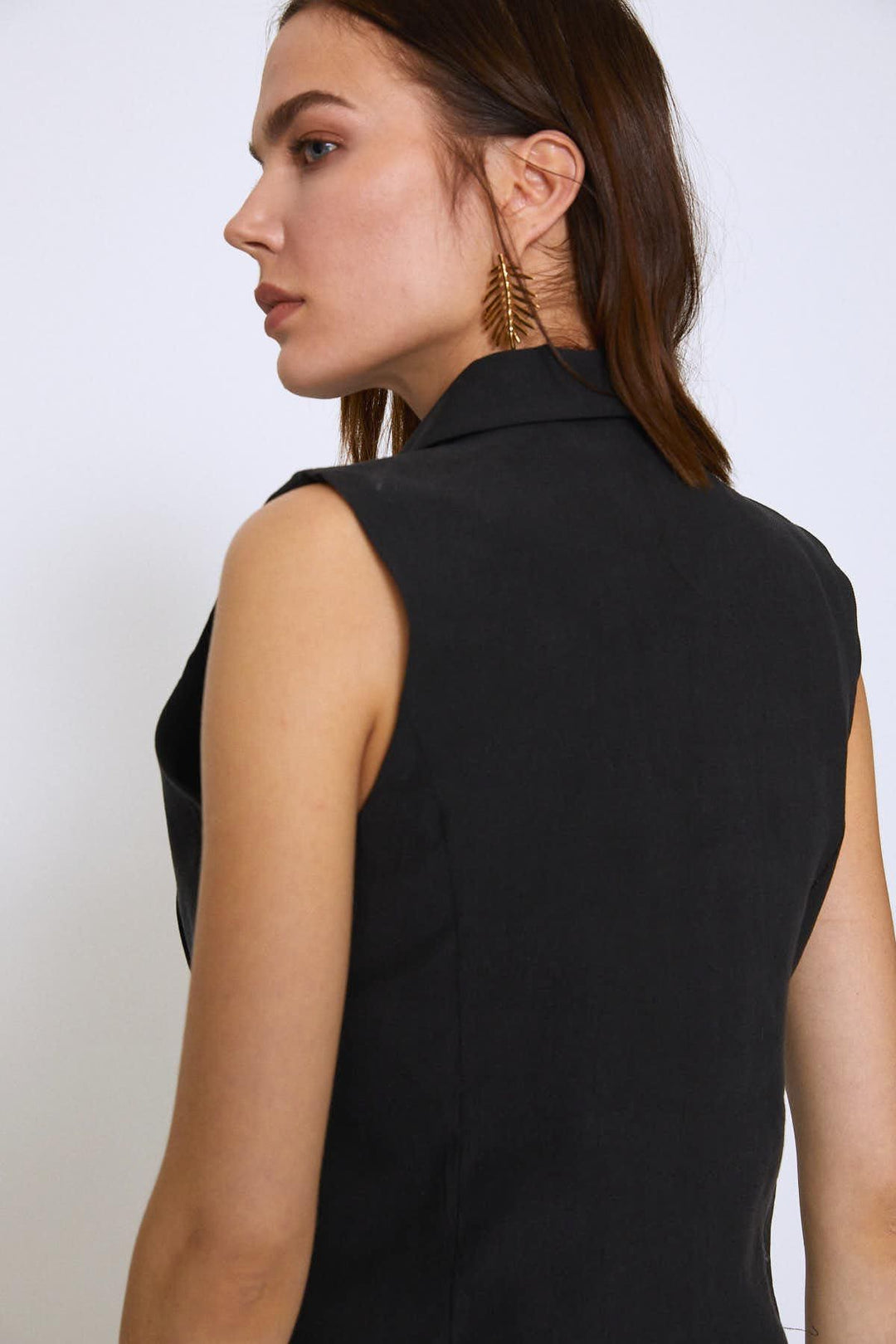 Kruvaze Cepli Kolsuz Ceket Siyah