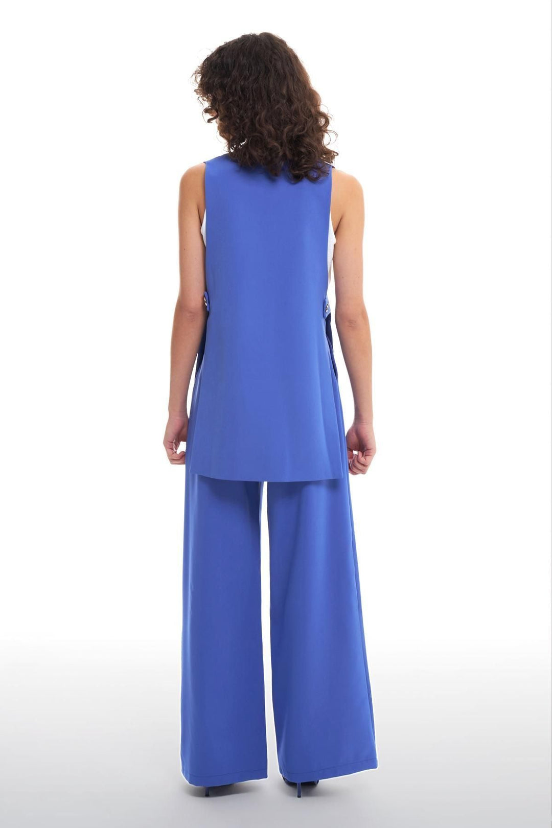 Open Side Buttoned Vest Jacket Dark Blue