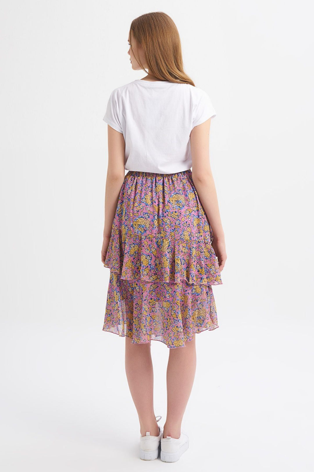 Patterned Tiered Midi Skirt Lilac