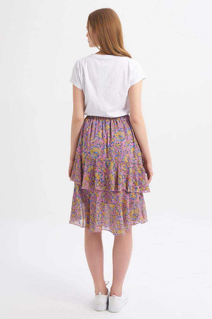 Patterned Tiered Midi Skirt Lilac