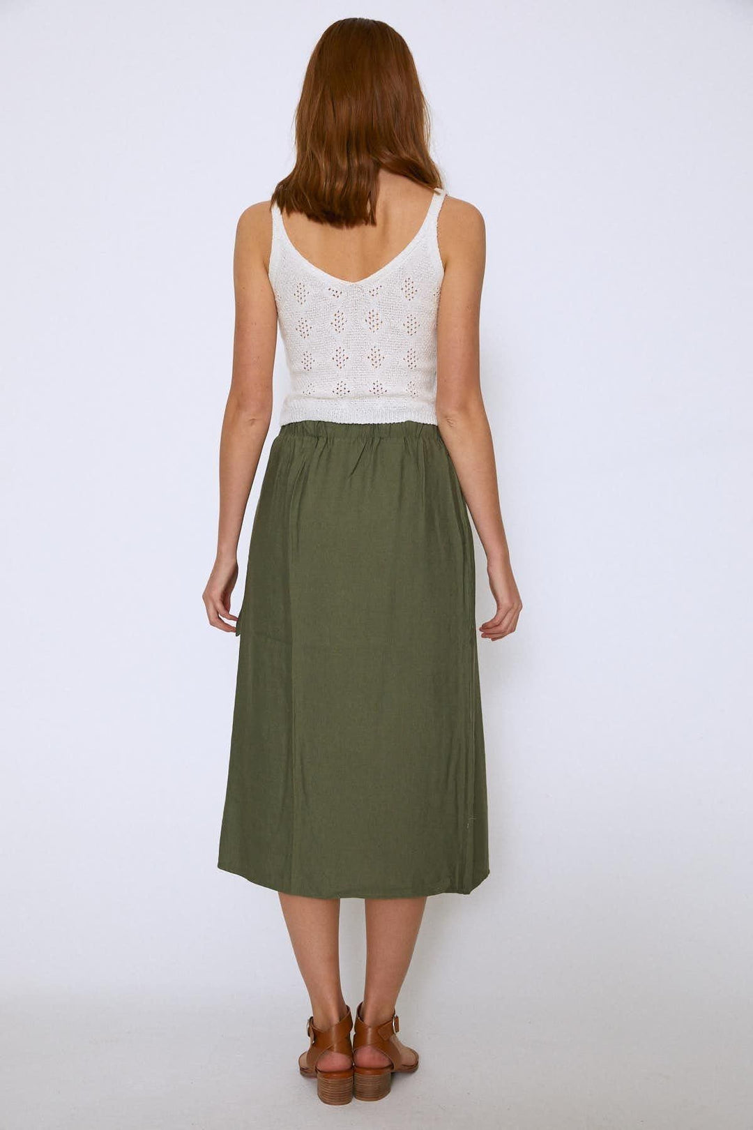 Side Tie Midi Skirt Khaki