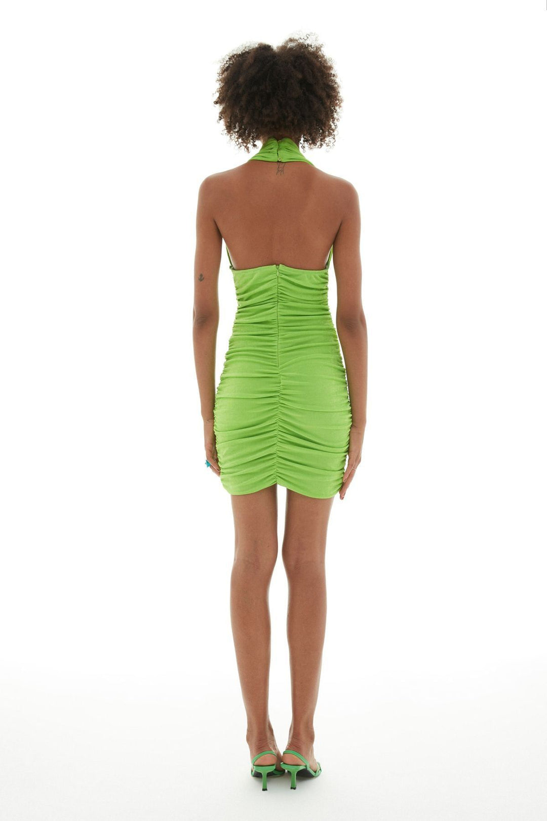 Halter Pleated Dress Neon Green
