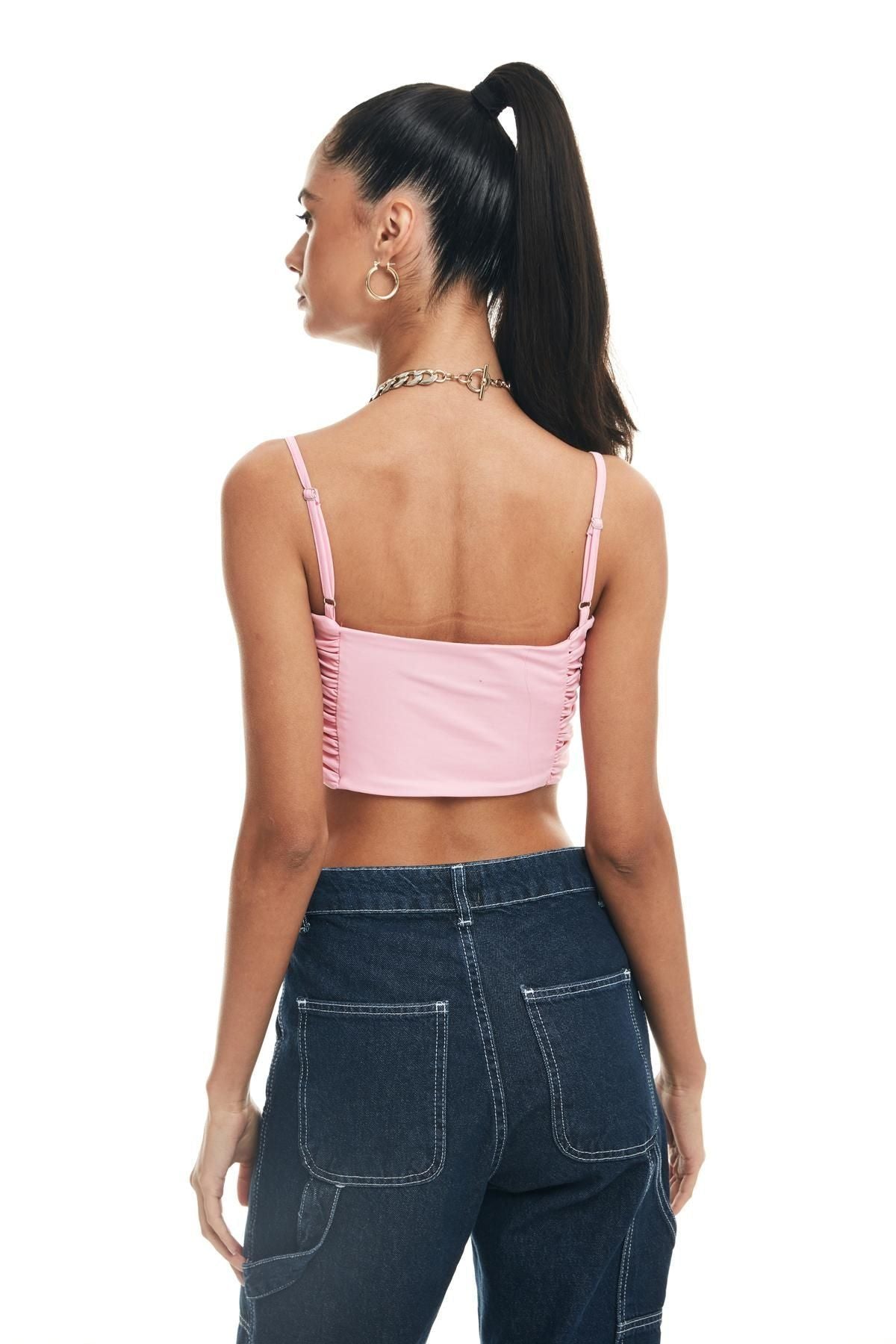 Underwire Detailed Pleated Blouse Pink