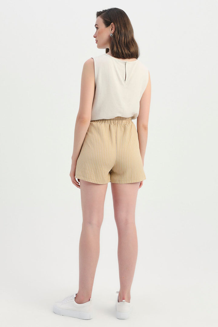 Striped Belted Shorts Beige