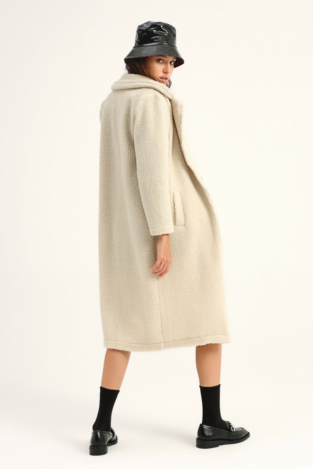 Plush Single Button Coat Ecru