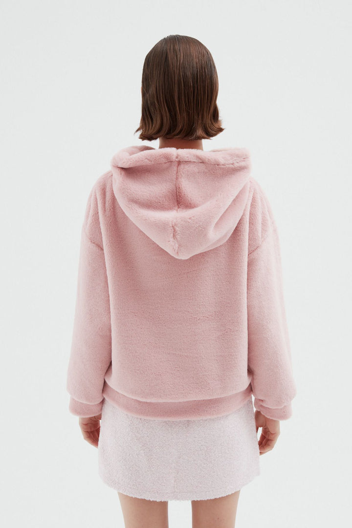 Hooded Plush Sweatshirt Pink