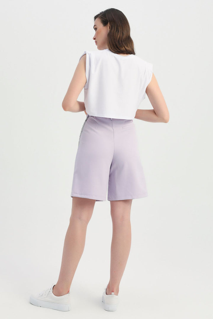Chain Detailed High Waist Shorts Lilac