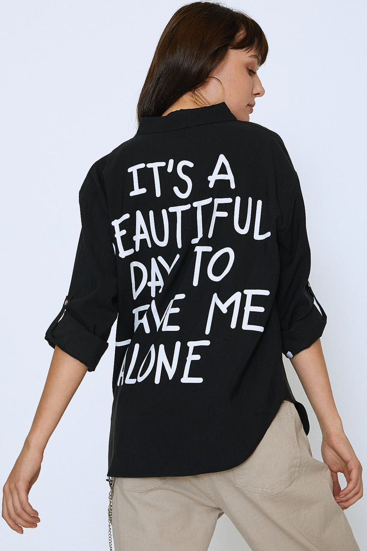 Back Printed Tencel Shirt Black