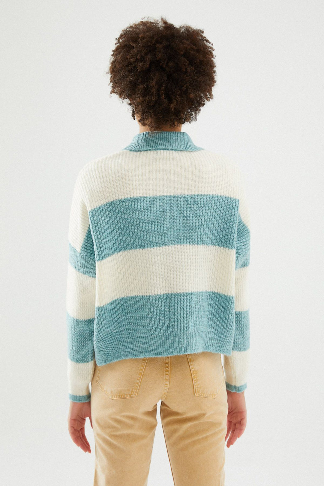 Polo Neck Striped Pullover Mint