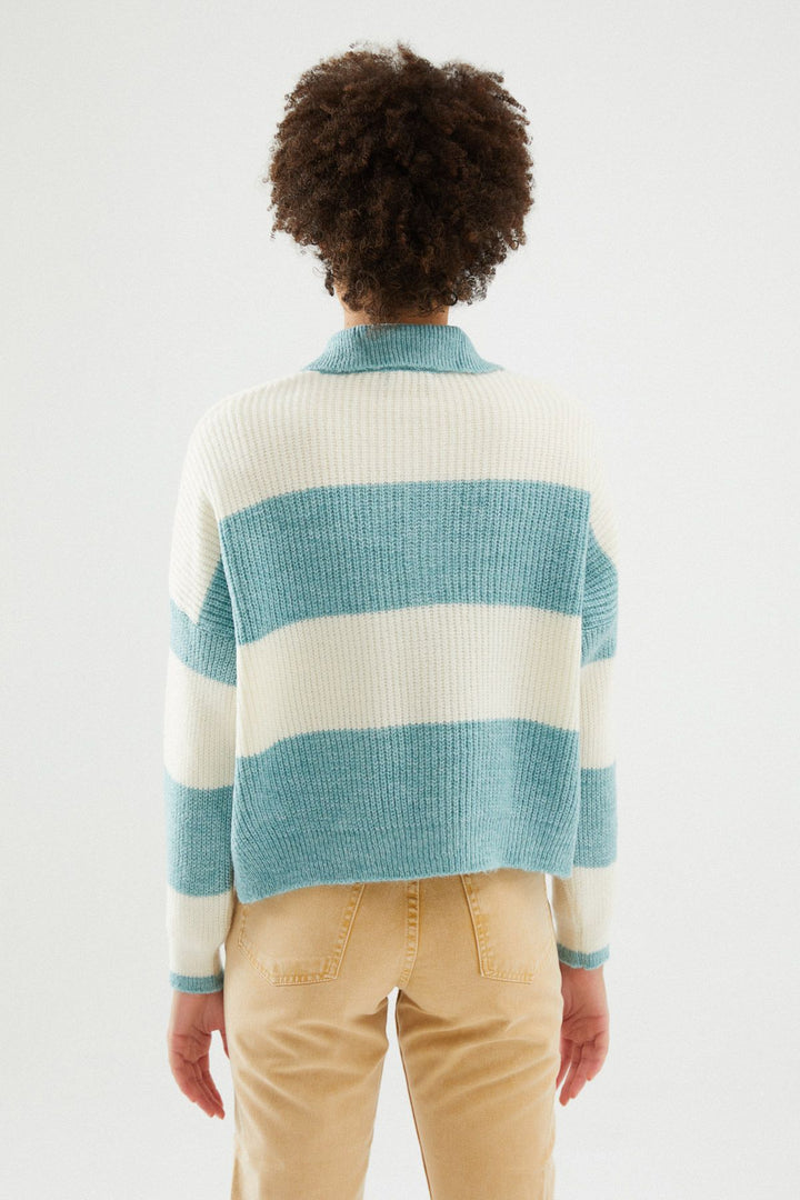 Polo Neck Striped Pullover Mint