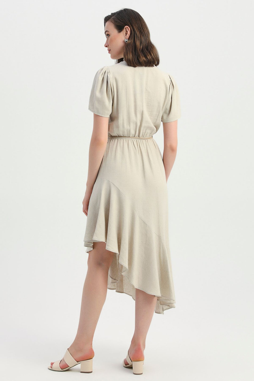 Straw Belt Double Breasted Linen Dress Natural