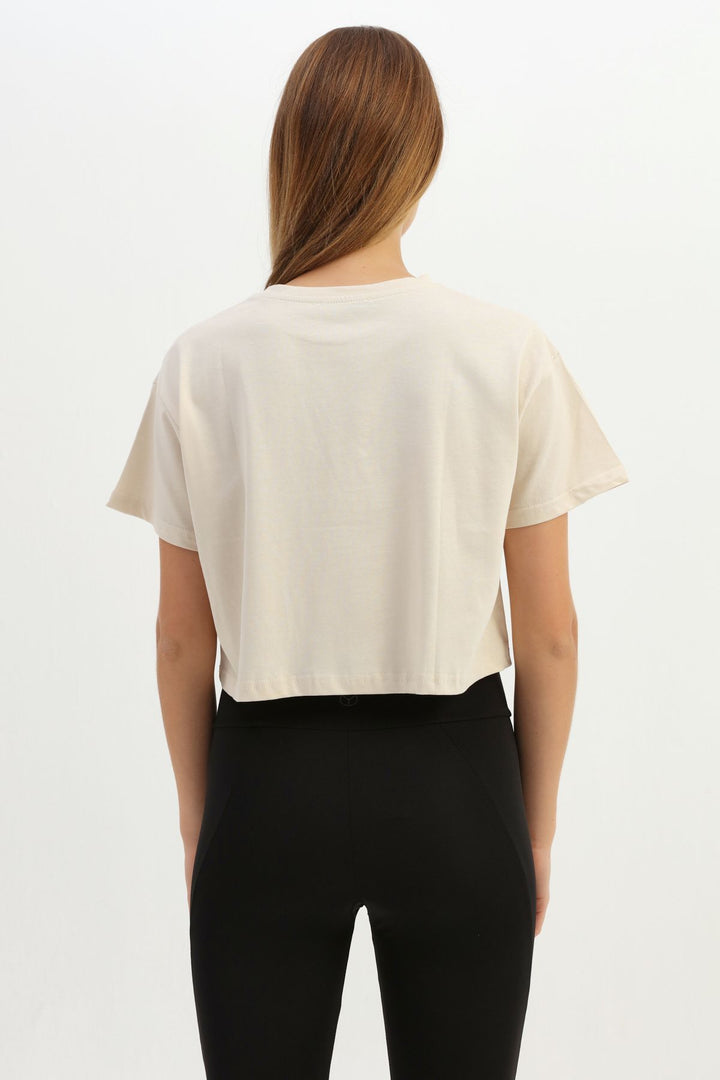 Basic Crop Tişört Açık Bej