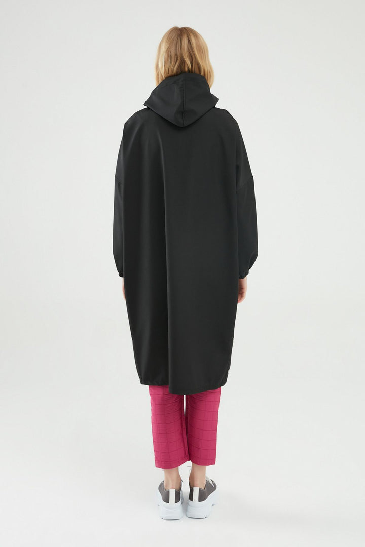 Hooded Oversize Trench Coat Black