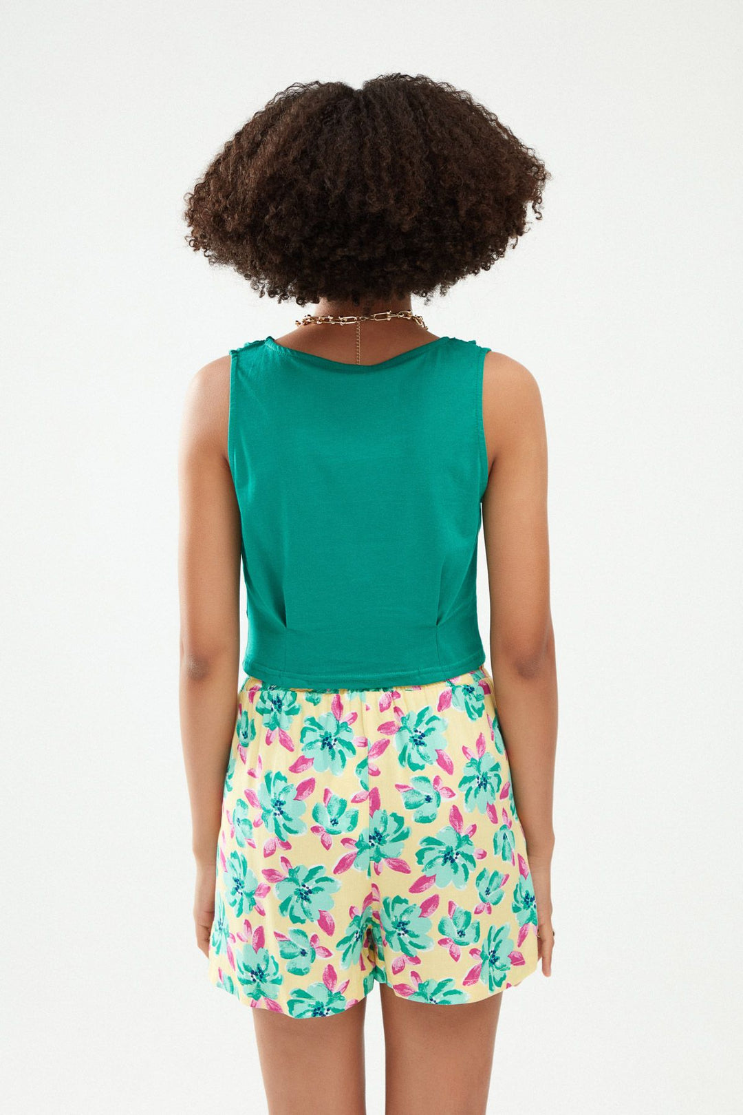 Omuzları Büzgülü Tişört Koyu Yeşil