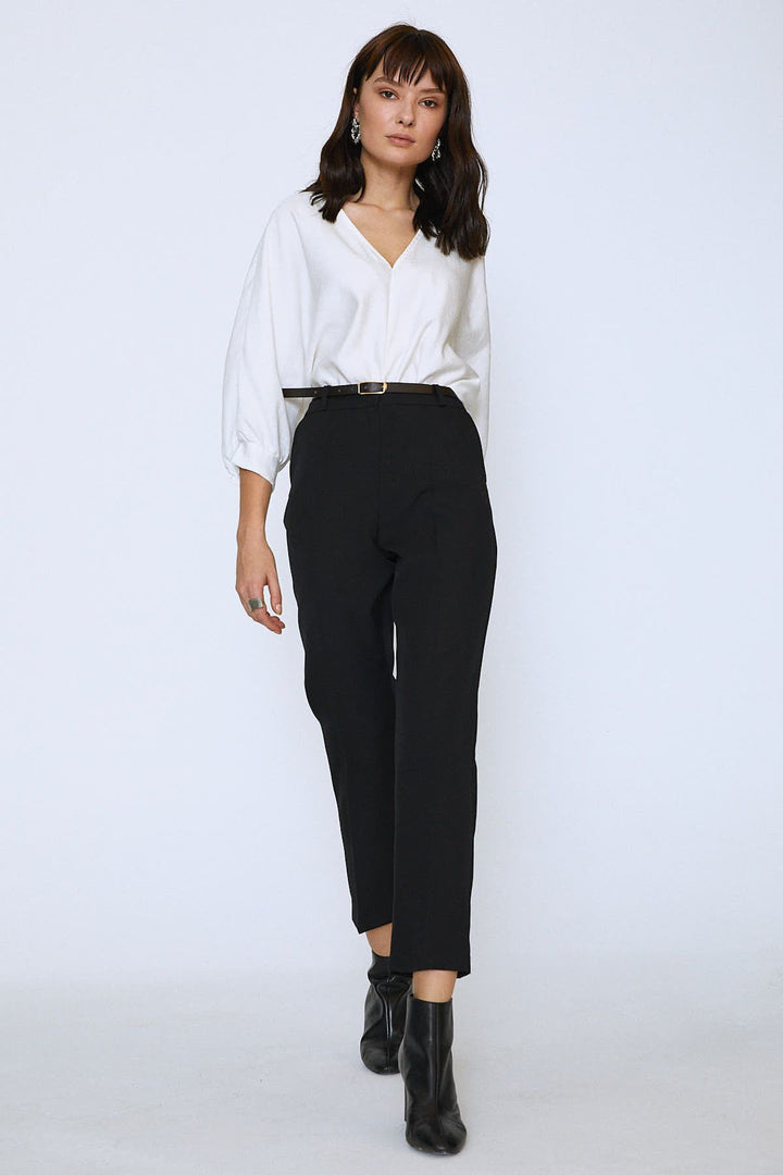 Waist Belt Cropped Trousers Black