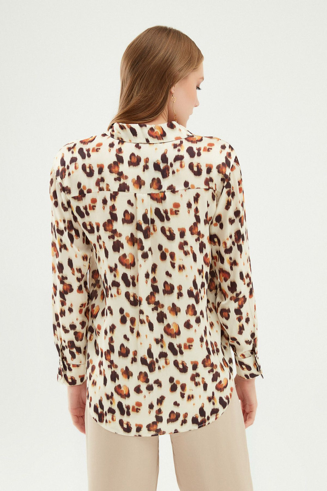 Leopard Patterned Satin Shirt Brown