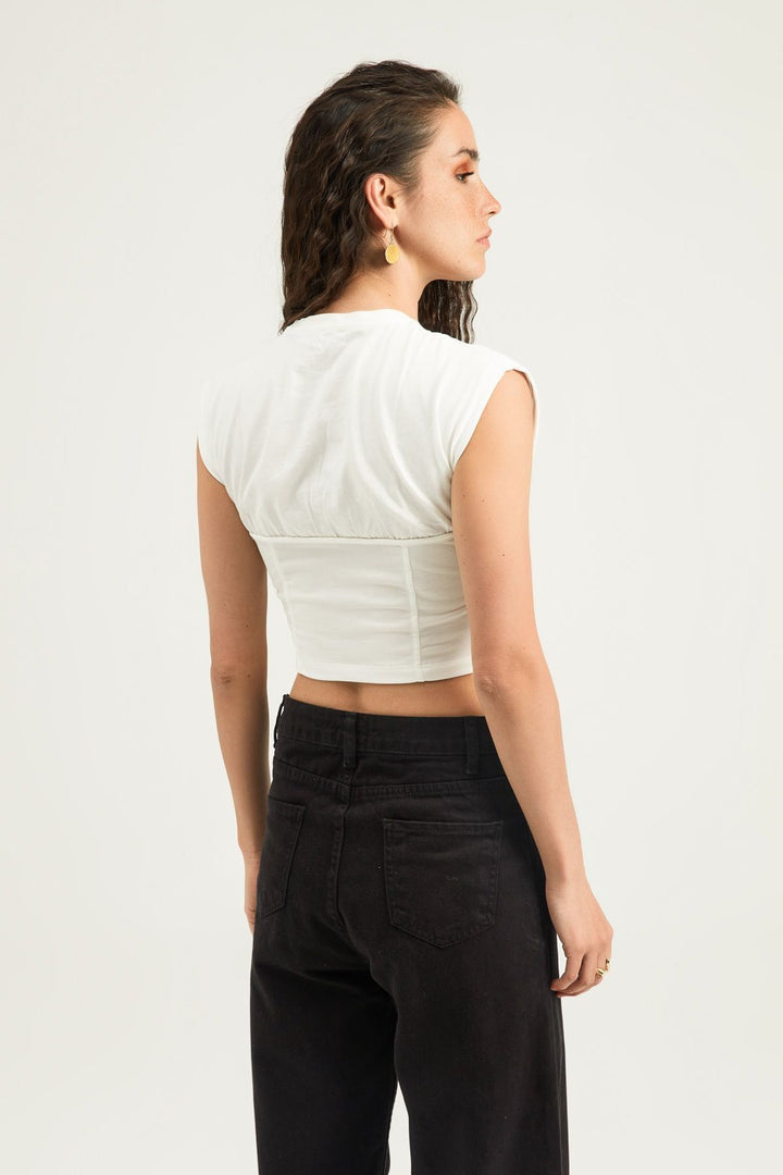 Sleeveless Crop T-Shirt Ecru