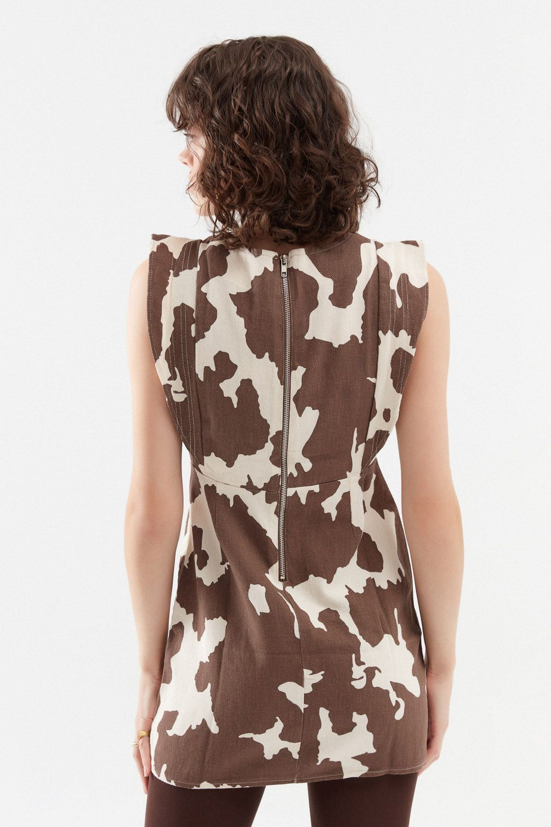 Gabardine Volan Sleeve Dress Brown