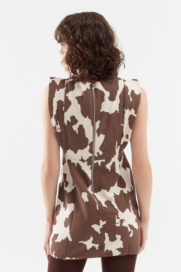 Gabardine Volan Sleeve Dress Brown