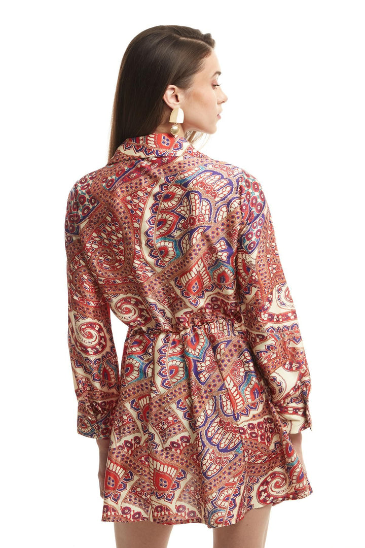 Colorful Patterned Satin Dress Orange