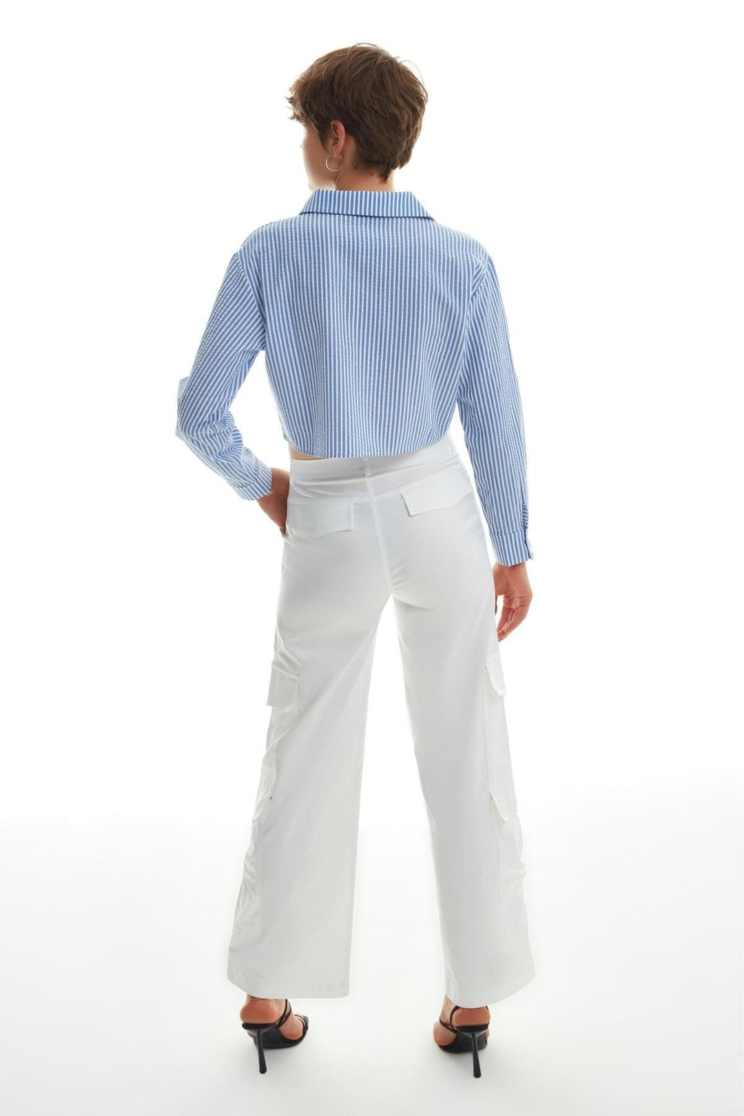 Striped Crop Shirt Blue