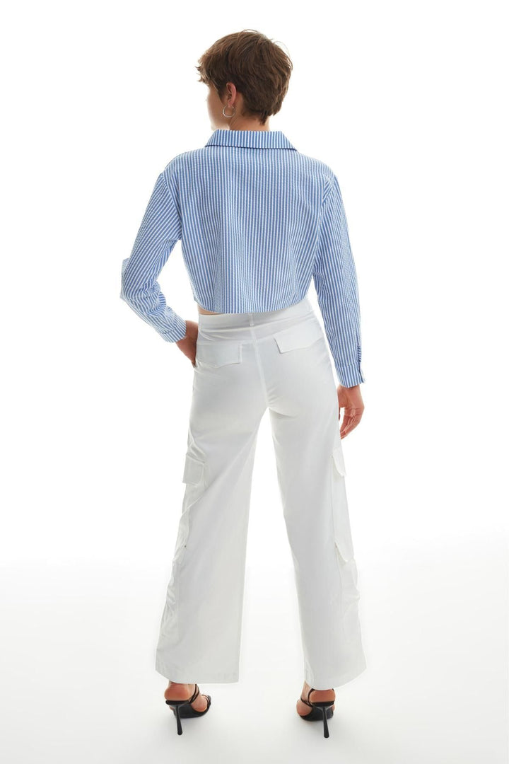 Striped Crop Shirt Blue