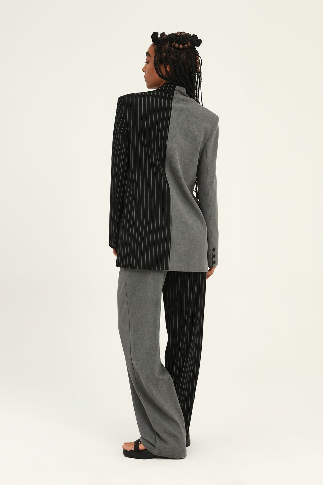 İki Renkli Kruvaze Ceket Gri