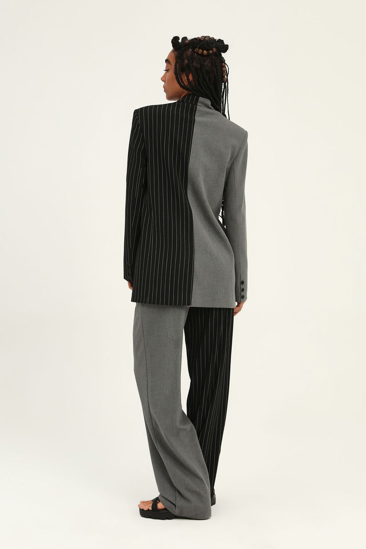 İki Renkli Kruvaze Ceket Gri