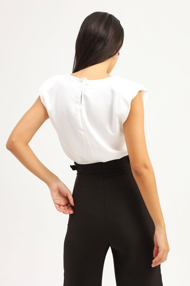 Waistband Crop Blouse Ecru