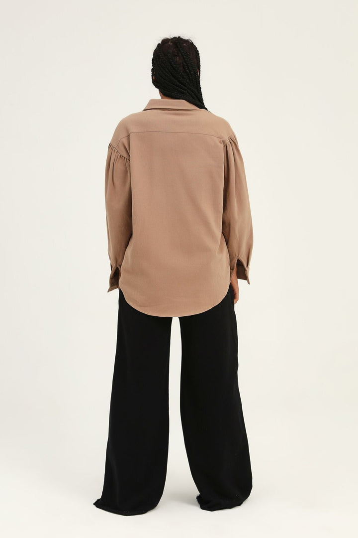 Balloon Sleeve Pocket Shirt Brown