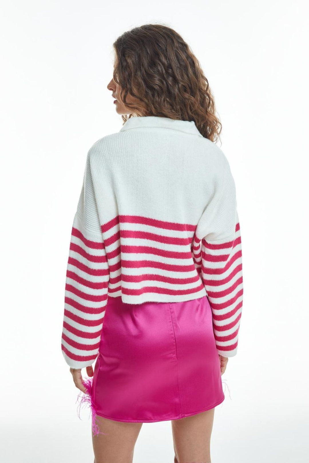 Striped Crop Sweater Fuchsia