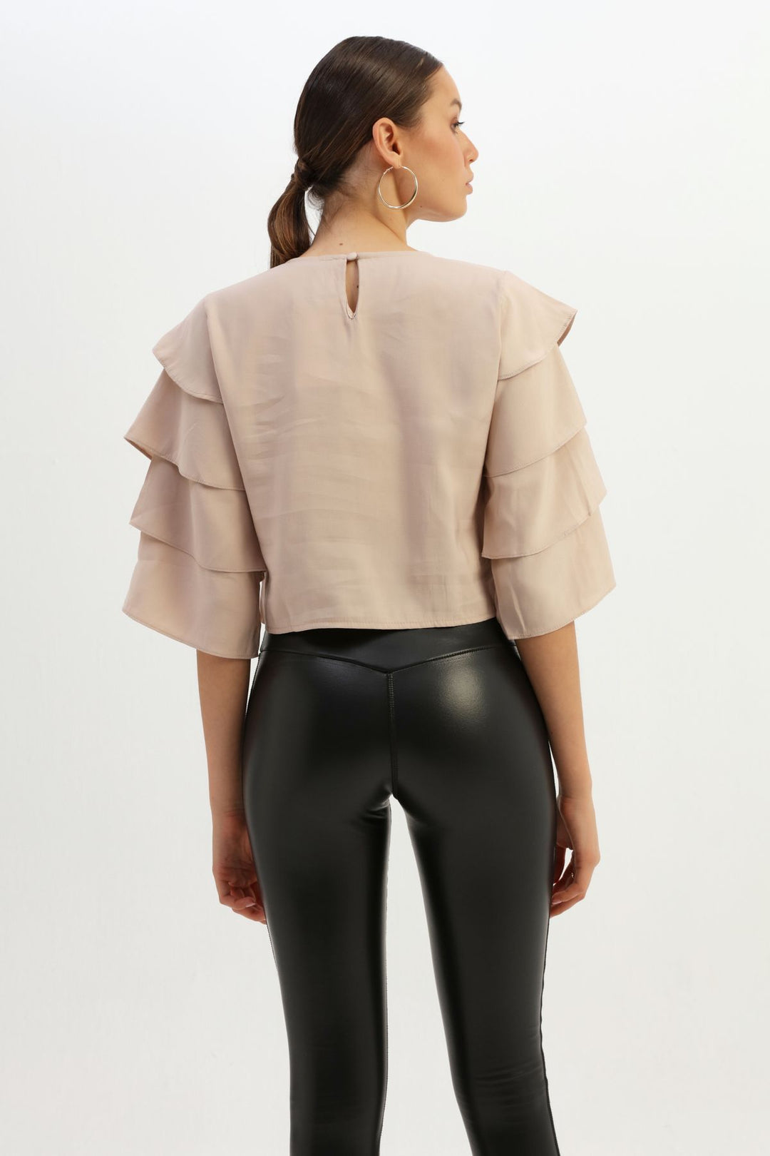 Ruffle Sleeve Blouse Beige