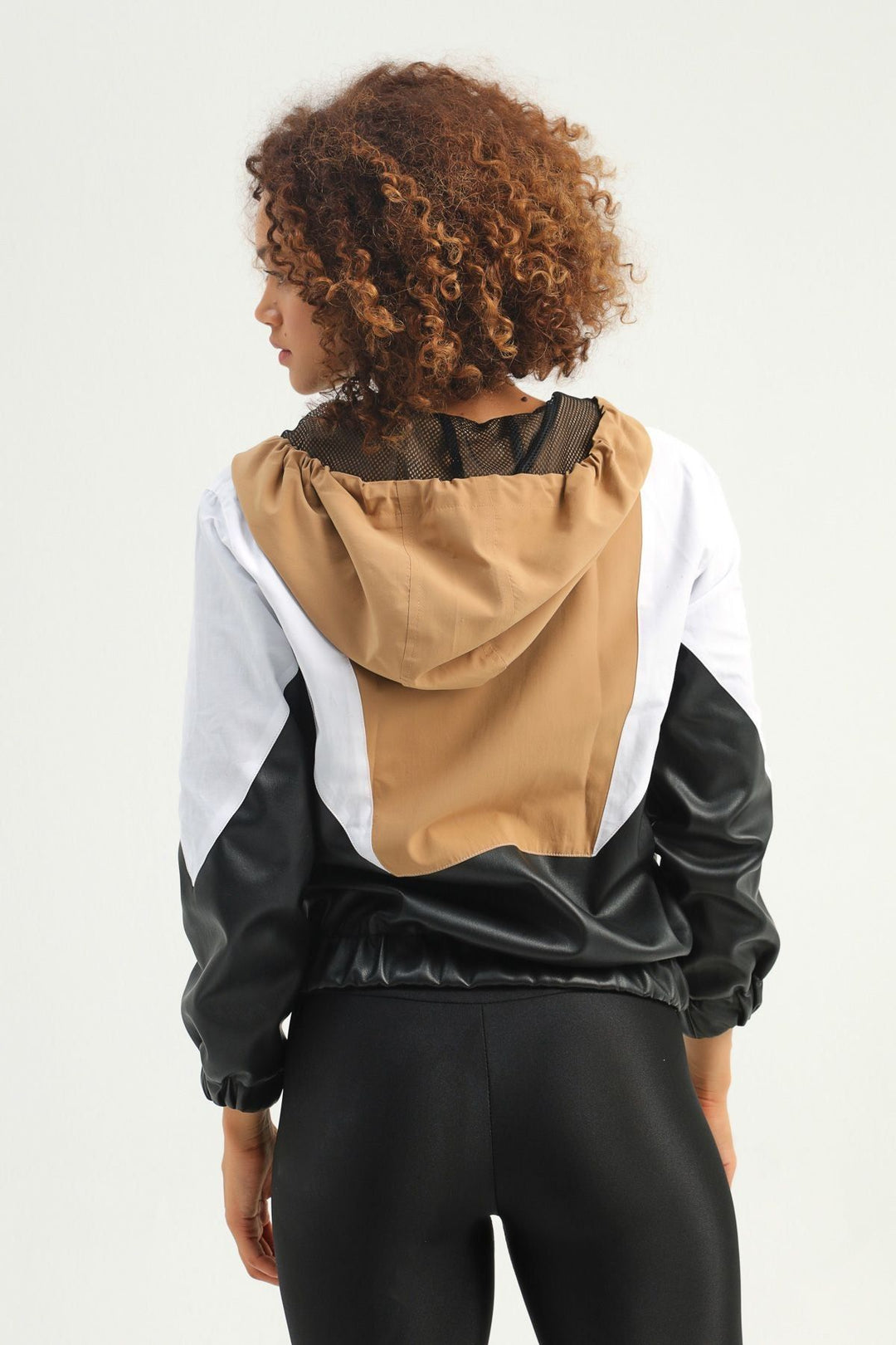 Bloklu Deri Detaylı Bomber Ceket Siyah