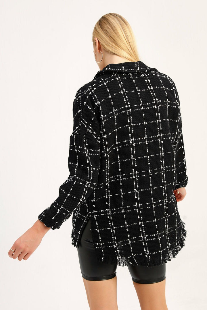 Püskül Detaylı Tüvit Gömlek Siyah