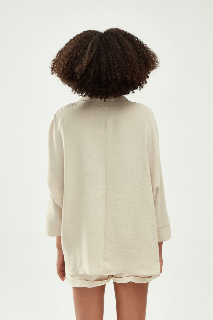 Tek Cepli Oversize Gömlek Bej