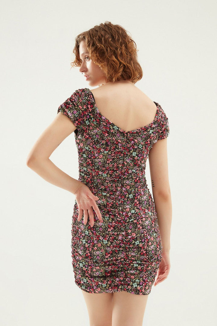 Floral Gippie Mini Dress Black