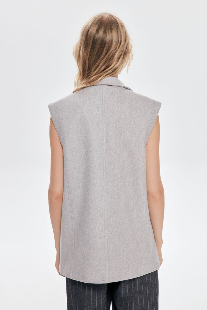 Kruvaze Yaka Kaşe Yelek Ceket Gri