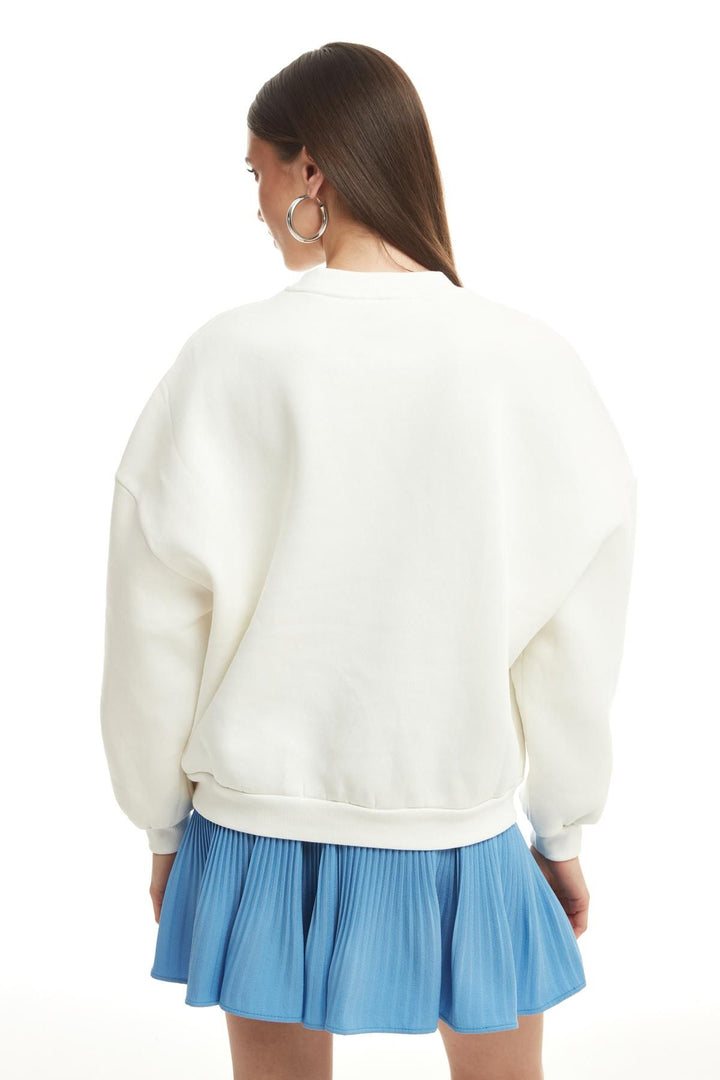Embroidery Detailed Oversize Sweatshirt Ecru