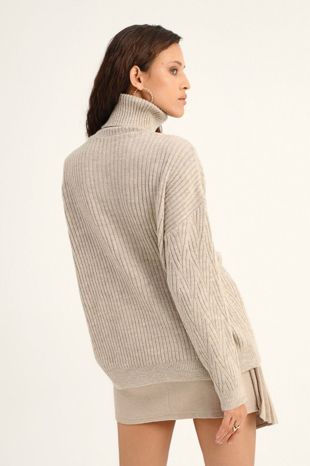 Patterned Turtleneck Sweater Stone