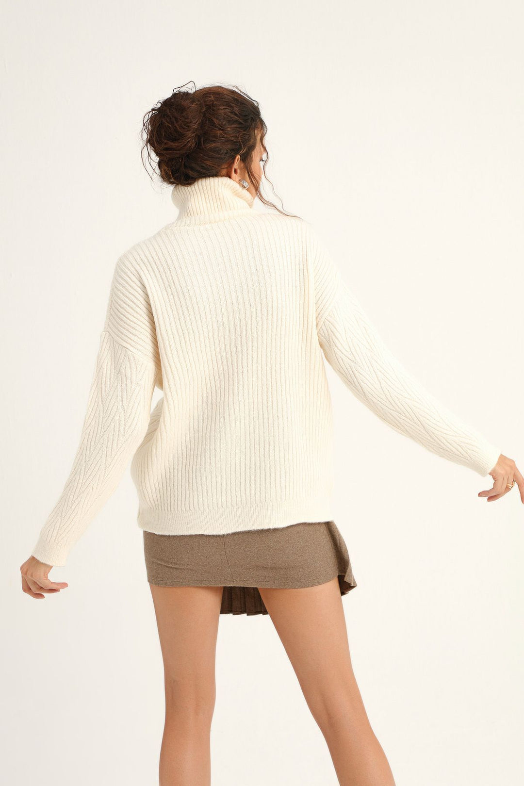 Patterned Turtleneck Sweater Ecru