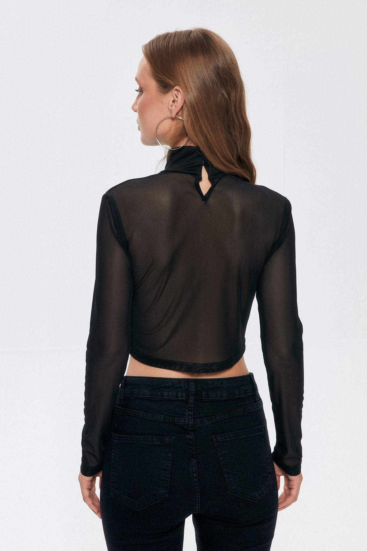 Sequin Detailed Tulle Blouse Black