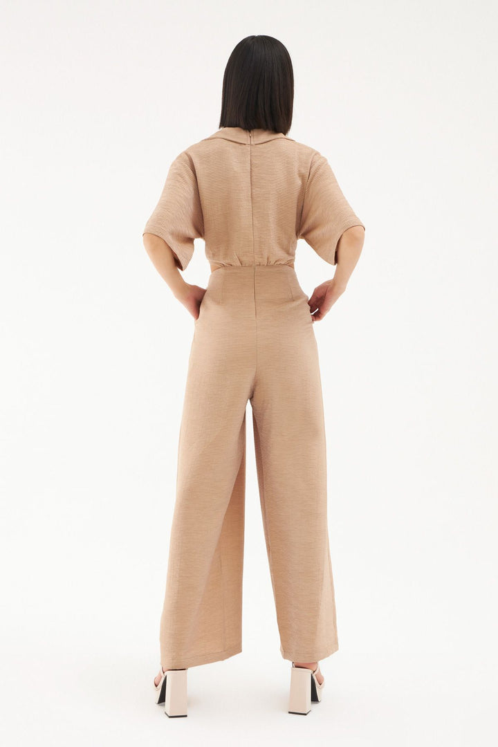 Cut Out Sparkly Jumpsuit Beige