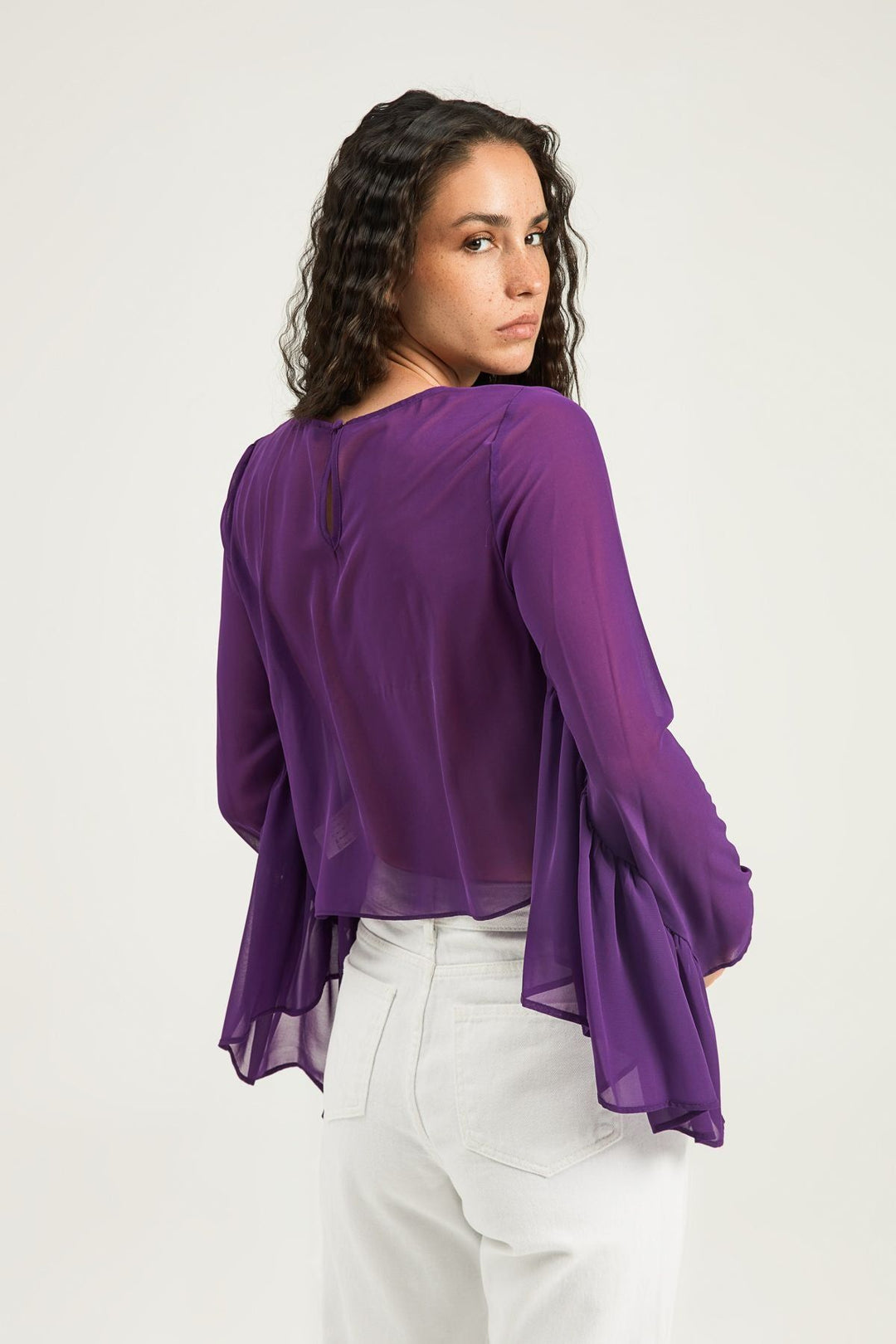 Fırfırlı Bisiklet Yaka Bluz Mor
