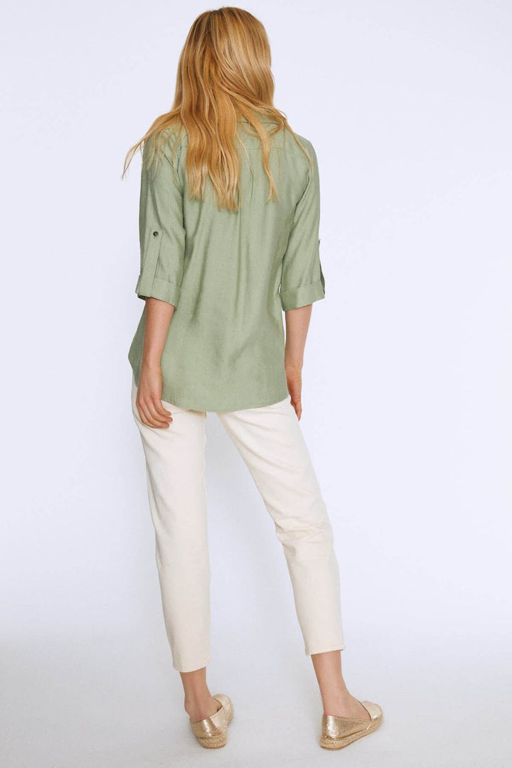 V Neck Three Quarter Sleeve Shirt Mint